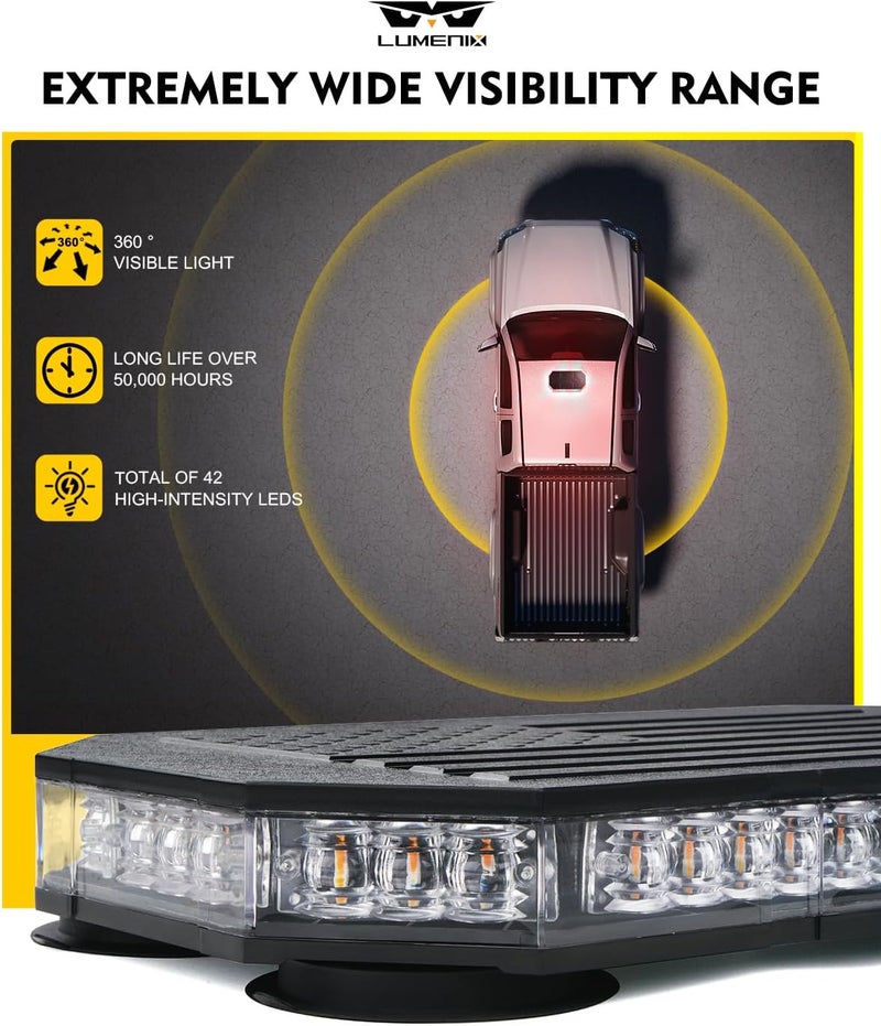 LUMENIX Rooftop Strobe Beacon Lights White Red LED Emergency Warning Caution Flashing Traffic Light Bar for POV Firefighter Ambulance Vehicles Fire Trucks, American Flag Pattern | Patented Design - Image 3